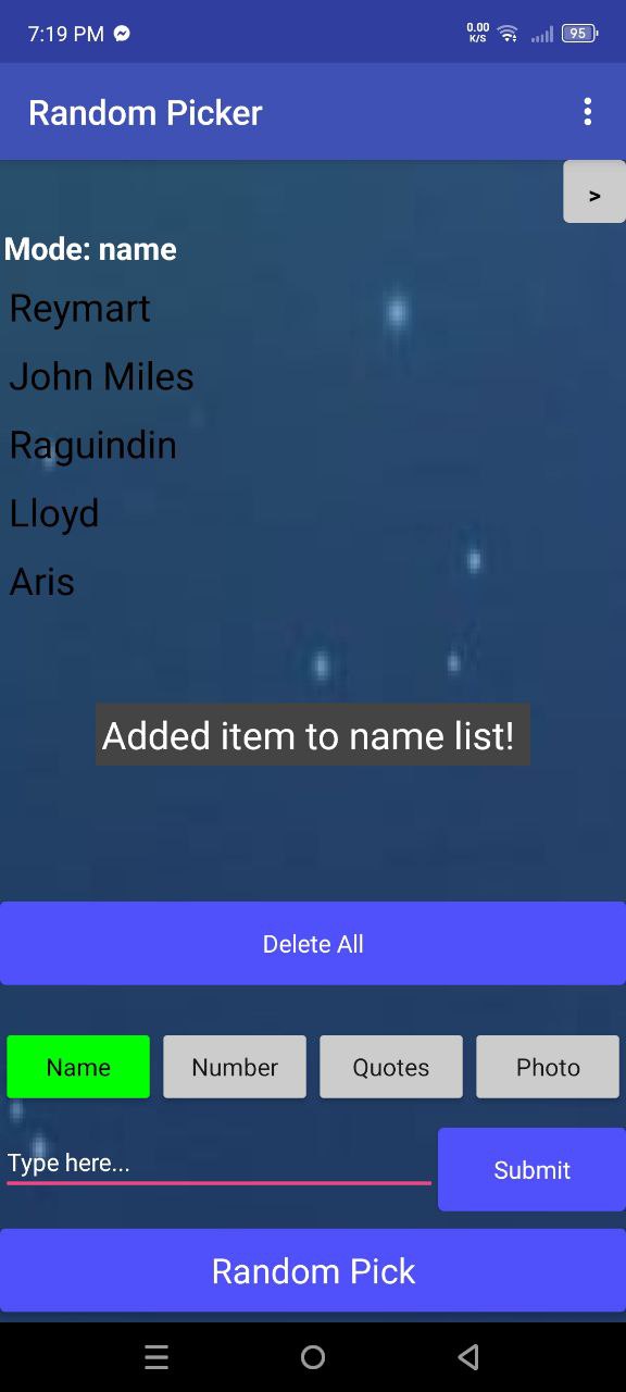 Random Picker — lists view
